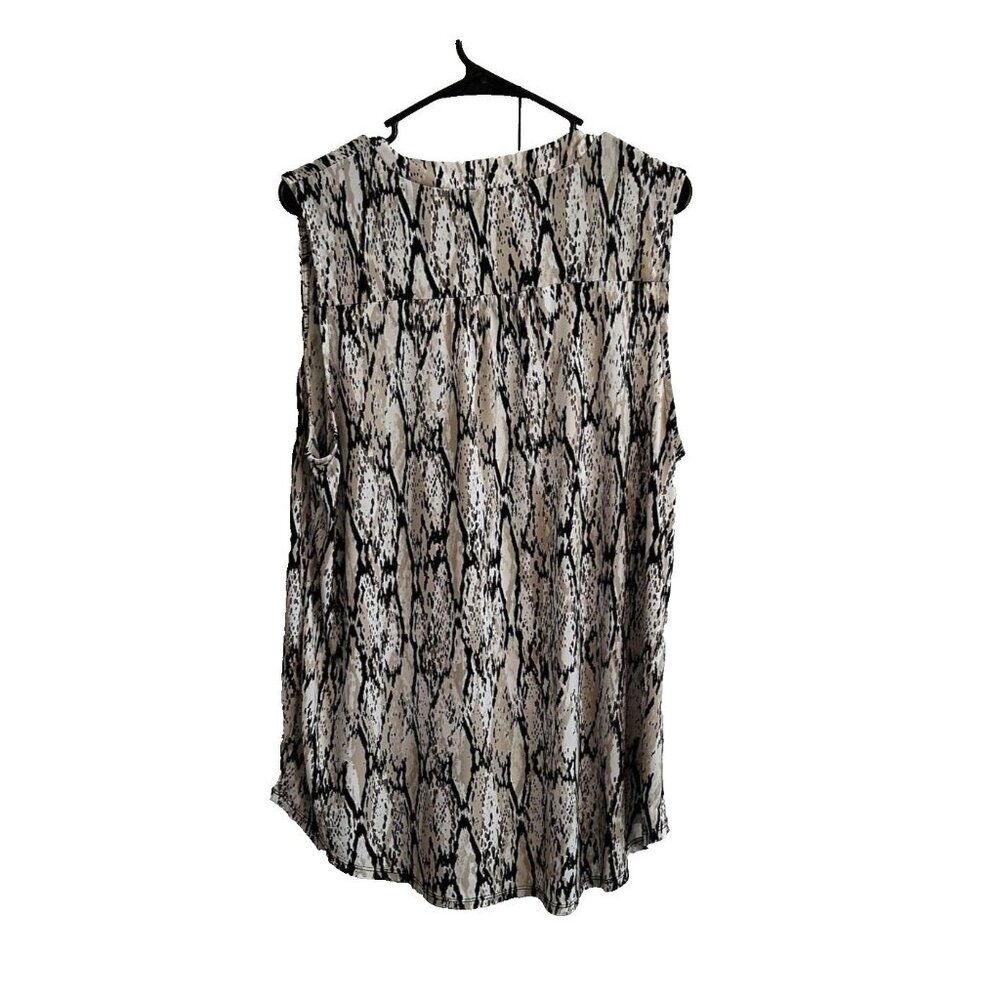 LIZ CLAIBORNE Snake Print Women's Tank Blouse SZ XL Black White Beige Mob Wife - Picture 3 of 8